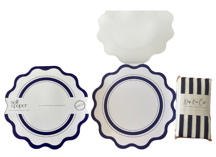 Scalloped Blue Paper Placemats (Pad of 24)