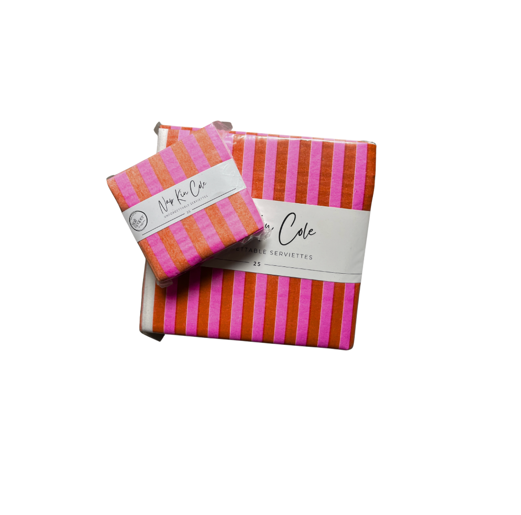 Stripe - Pink &amp; Orange-  Grande Napkins (Pack of 25)